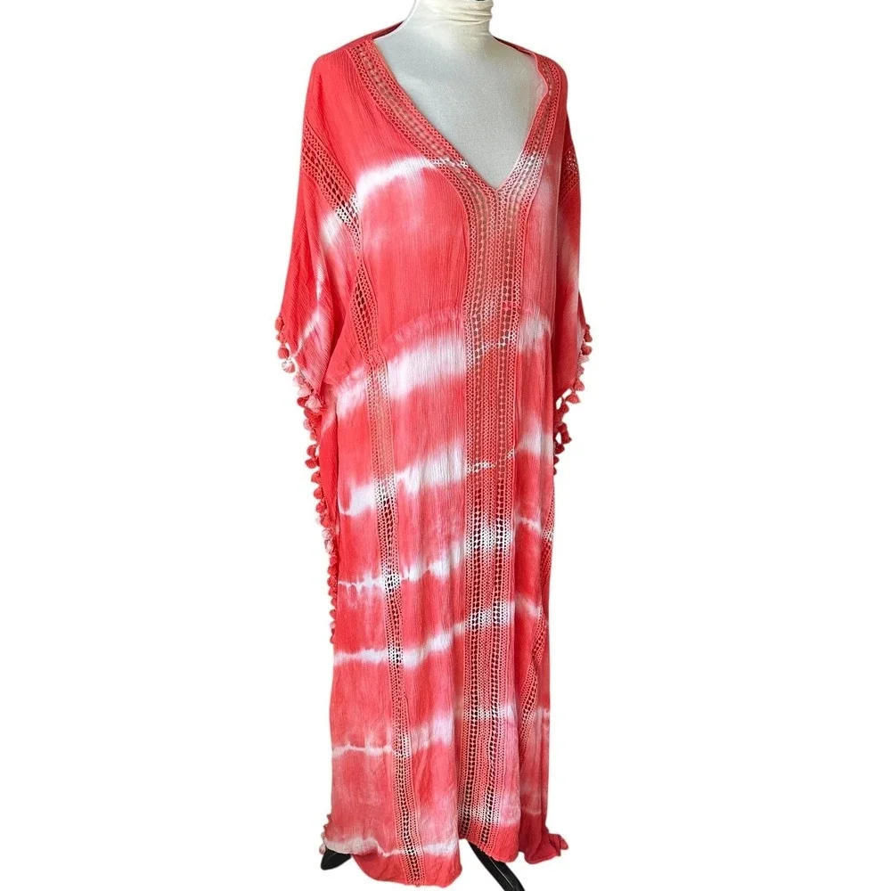 Michael Stars Kaftan Maxi Dress‎ Pink Cover Up Resort Coastal Grandmother OS